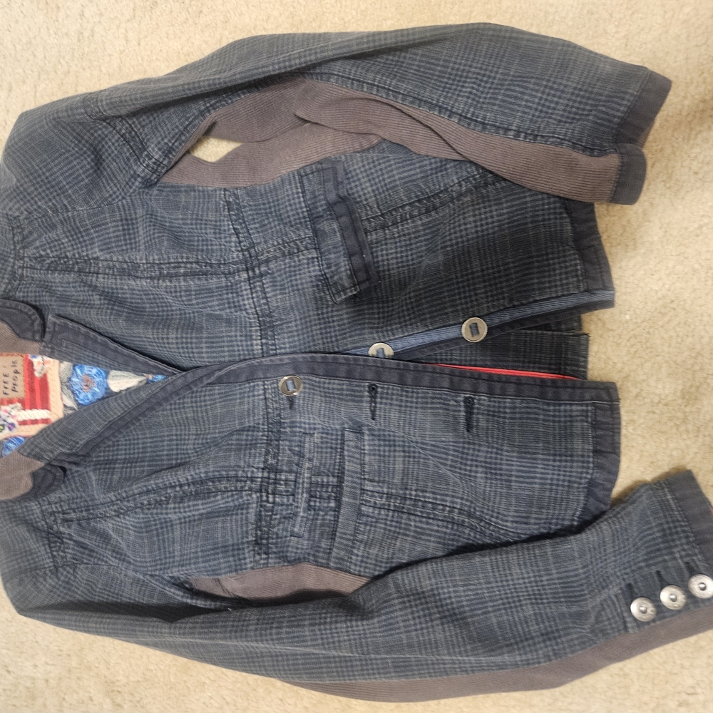 Free People Blue and Gray Bomber Jacket